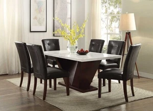 NEW 7 piece Dining Room Rectangular Marble Top Table & Espresso Chairs Set ICBL - Picture 1 of 3
