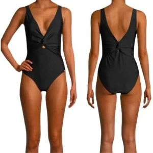 Nicole Miller 1 One Piece Swimsuit Sweetheart Center Tie Size XL Black Slimming - Picture 1 of 8
