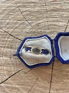 Antique Yellow Gold Dark Blue Enamel Locket Front Mourning Ring - Picture 1 of 6