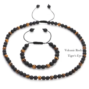Men Women Anxiety Relief Tiger Eye Beads Bracelets Lava Rock Stone Necklace Gift - Picture 1 of 13