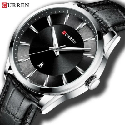 CURREN Quartz Watch Men Leather Strap Wristwatch Business Male Calendar Watches - Image 1 of 4