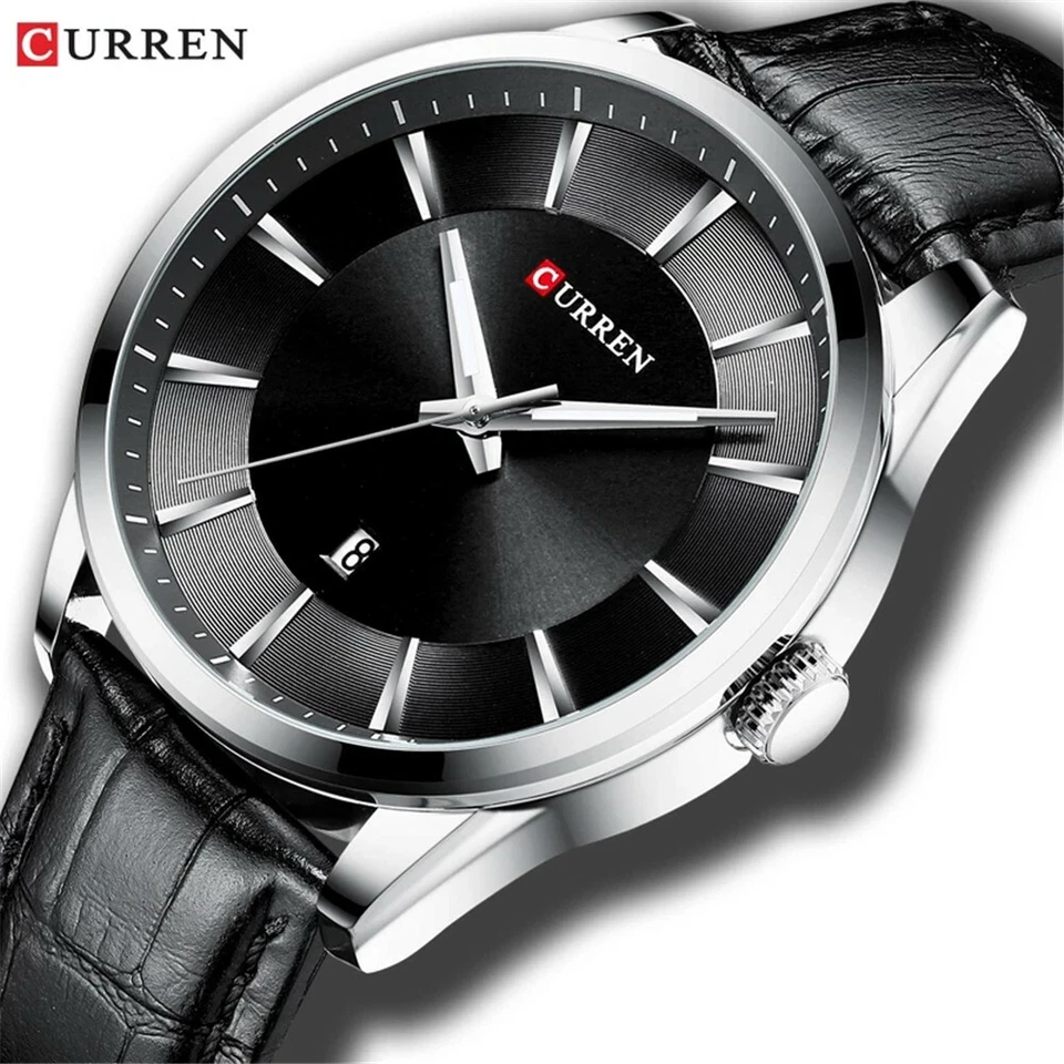 CURREN Quartz Watch Men Leather Strap Wristwatch Business Male Calendar Watches Foto 1 de 1