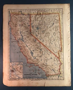 Vintage 1888 California Nevada  Map Color Western States San Francisco Frameable - Picture 1 of 10