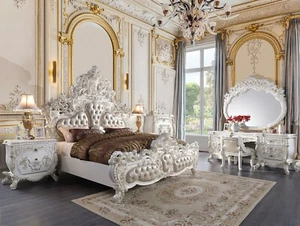 NEW Traditional Antique White 6 pieces Bedroom Set w. King Upholstered Bed IABV - Picture 1 of 6