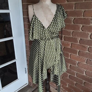 Pilgrim Green Spotted Wrap Mini Dress 14 - Picture 1 of 6