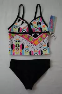 NEW Girls Tankini Set Swimsuit XS 4 - 5 Black White Geometric Two Piece X-Small - Picture 1 of 2