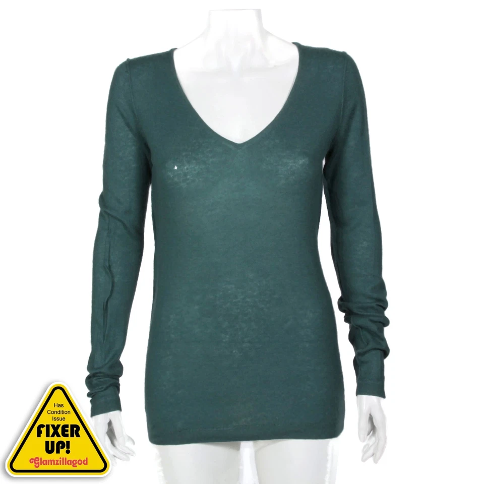 Suéter feminino Theory 100% cashmere verde mar gola V tamanho G (mancha) 131 - Imagem 1 de 4