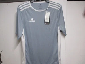ADIDAS YOUTH/BOYS LOGO AEROREADY SHIRT (XL 15-16) NWT GRAY WHITE LOGO & STRIPES - Picture 1 of 5