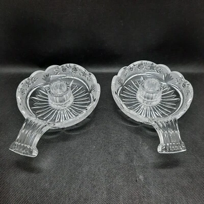 "2 candelabros Oneida cristal patrón jardín sur 4"" hechos en Alemania"  Foto 1 de 4