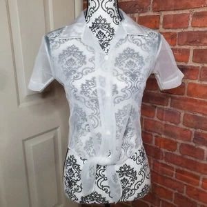 Medium Y2K Stil durchsichtig weiß Chiffon Kragen Top mit Front Bindebänder - Bild 1 von 9