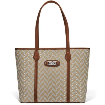 NWTag Brighton Interlok Roomey Large Bourbon Brown Herringbone Tote MSRP $450 - Image 1 of 4