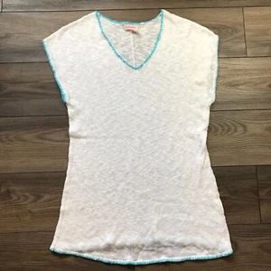 Fresh Produce Swim Cover Women's M/L Sheer White Turquoise Trim Cotton, Linen - Picture 1 of 9