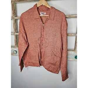 Flax Linen Zip Up Collared Jacket with Front pockets in Coral Tweed Size Small - Picture 1 of 9