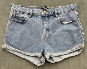 Forever 21 Denim Cuffed Jean Shorts Womens 31 Medium Wash Booty Rolled Shortie - Picture 1 of 11