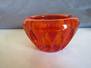 Posacenere rotondo pesante arancione cachi vetro vichingo vintage 2 fessure 3" x 1,75" - Foto 1 di 7