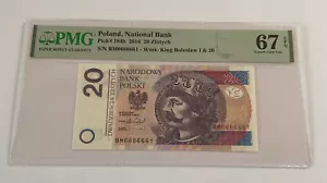 POLAND 2016 -20 ZLT CONSECUTIVE NOTE ( 2 OF 2 ) ALMOST SOLID -SUPER GEM PMG 67 - Picture 1 of 2
