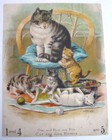 c.1890 RARE Colour Cat Kittens Educational Print Canvas Maths Louis Wain-style
