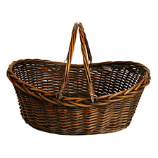 Wald Imports 20" Brown Willow Wicker Basket With Double Folding Handles - Large