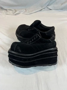 Scarpe sneakers Demonia donna 8 tempi gotico punk raver nere scamosciate plateau - Foto 1 di 17