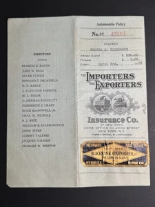 1933 Ford Tudor NY Car Insurance Policy - Importers & Exporters Insurance Co. - Picture 1 of 8