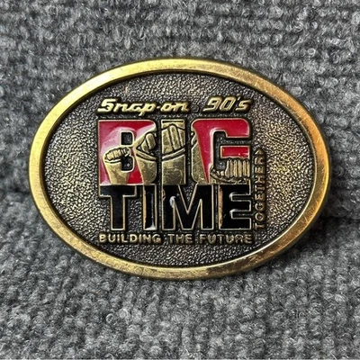 Винтажная латунная пряжка ремня Snap On Tools 90-х Big Time 2,5 дюйма x 3 дюйма y2k коллекционная - Изображение 1 из 4