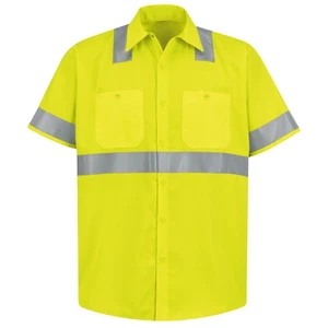 Red Kap Men's Hi-Visibility Yellow Short Sleeve Work Shirt - Type R, Class 2 - Picture 1 of 4