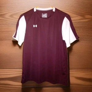 Under Armour Soccer Jersey Maroon And White Youth Size XL Loose Coupe Heatgear - Picture 1 of 11
