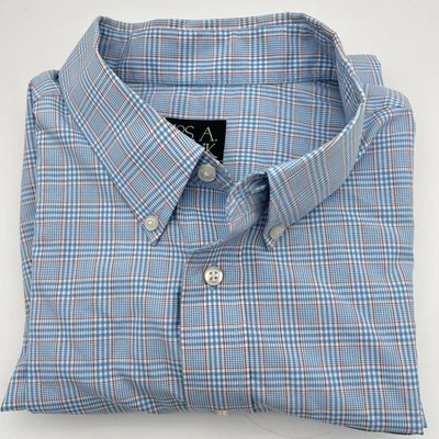 Jos A Bank Traveler Shirt Mens XL Red Blue Plaid Button Up Long Sleeve Collared - Image 1 of 4