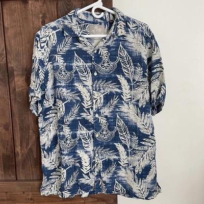 Camisa Hawaiana Aloha Vacaciones Margaritaville Para Hombres Talla XL Azul Floral Seda Lino Foto 1 de 4