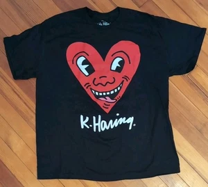 Keith Haring T-Shirt Mens Black Smiley Heart Graphic Ripple Junction Tee Art XL - Picture 1 of 3