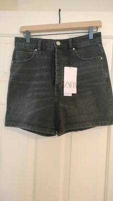 Nuevo con etiquetas Pantalones Cortos Zara Para Mujer 6 Negros Algodón Tiro Alto Denim Botón Mosca Delantero Foto 1 de 4