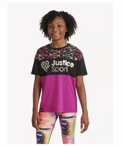 Justice Girls J-Sport Short Sleeve Print Block Oversized T-Shirt, Size XS (5/6) - Picture 1 of 3