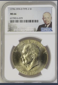 1976 D Type 2  Eisenhower Dollar - NGC MS66 Eisenhower Label - Picture 1 of 2