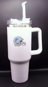 NEW WHITE DETROIT LIONS FOOTBALL HELMET 40 OZ. STAINLESS STEEL TUMBLER W/STRAW - Picture 1 of 6