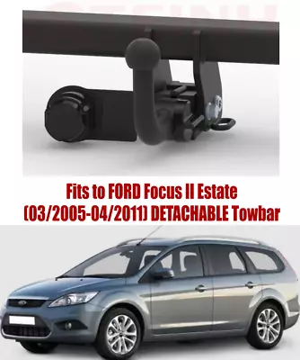 DETACHABLE Tow Bar For FORD Focus II Estate (2005-2011) & 13 Pin Kit - F239 - Image 1 of 4