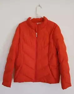 Women's Orange Short Waist Chevron Puffer Ski Snowboard Winter Coat Jacket L - Picture 1 of 3