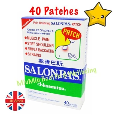 40 Salonpas Pain Relief Patches (6.5cm x 4.2cm) ✅ in Sealed Box, Exp 2026-09