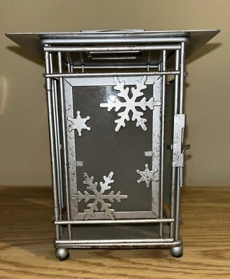 "Linterna de vidrio esmerilado/copo de nieve de metal tono plateado de 7""" Foto 1 de 4