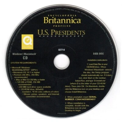 Encyclopedia Britannica Profiles: U.S. Presidents CD-ROM Win/Mac - NEW in SLEEVE - Image 1 of 2