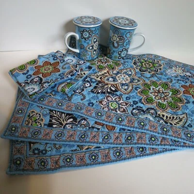 Vera Bradley Bali Blue Reversible Placemats Napkins Cups Retired Pattern x 9 Pcs - Image 1 of 4