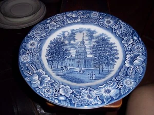 Vintage Liberty Blue Staffordshire Historic Scenes Independence Hall Plates 6 - Picture 1 of 3