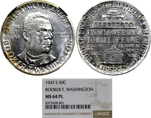 1947-S 50C NGC MS64PL BTW CLASSIC COMMEM ~ SCARCE PROOFLIKE & TAB TONING! - Picture 1 of 5