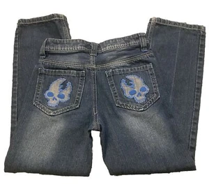 NSS Boy Denim Jeans Blue Skulls Size 10 Wide Leg Relaxed - Picture 1 of 7