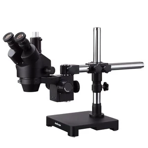 Microscopio zoom estéreo trinocular negro AmScope 7X-90X + soporte de brazo único - Imagen 1 de 5