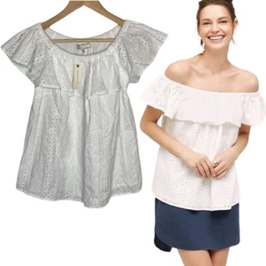 Anthropologie Eri + Ali Top Damen Medium weiß schulterfrei Ösen neu mit Etikett - Bild 1 von 6