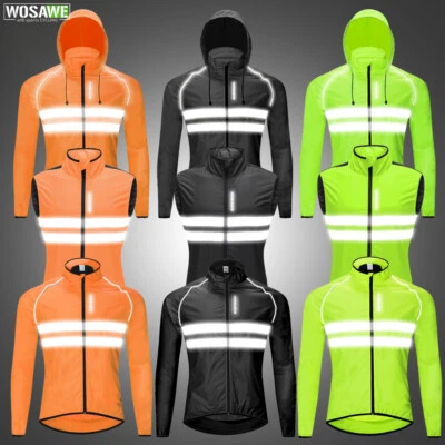 WOSAWE Men's Waterproof Windbreaker Cycling Jacket Hoodie Sports Outwear Hi-Viz - Image 1 of 4