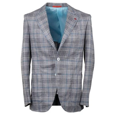 Isaia Gray and Aqua Blue Layered Check Wool-Silk-Linen Sport Coat 38R (Eu 48) - Image 1 of 4
