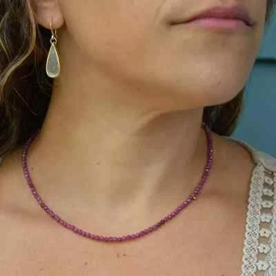 Genuine Ruby Delicate Faceted Beads Choker Reiki Healing Necklace Women's Gift - Image 1 of 4