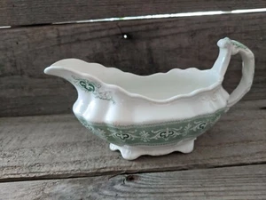 Antique Green John Maddock Transferware Gravy Boat Jewel Pattern - Picture 1 of 8