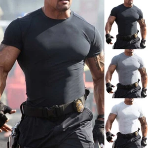 Men's Bodybuilding Gym Workout T-Shirt Muscle Shaper Sport Fitness Active Tee⇘ - Picture 1 of 26